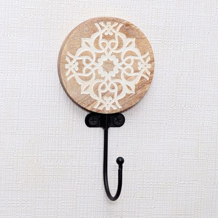 Brown Wooden Floral Pattern Wall Hooks for Hanging Heavy Duty